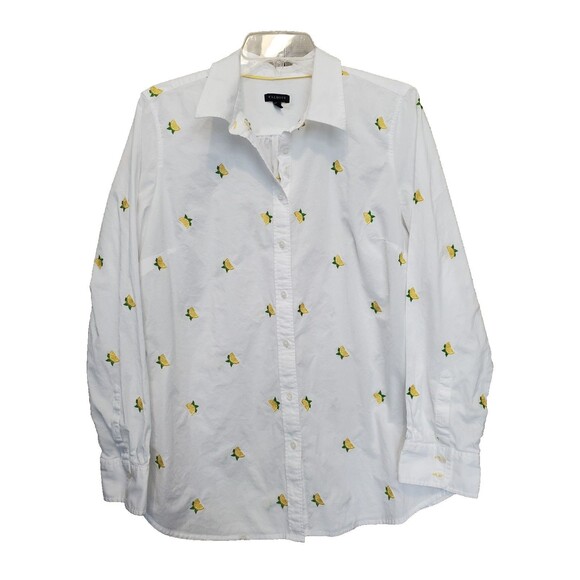 Talbots Cotton White Lemon Embroidered Button-Up Shirt Size Large - Picture 1 of 6